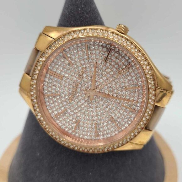 Michael Kors Slim Runway Rose Gold Tone Watch Crystal Face and Bezel   Working! - Picture 1 of 9